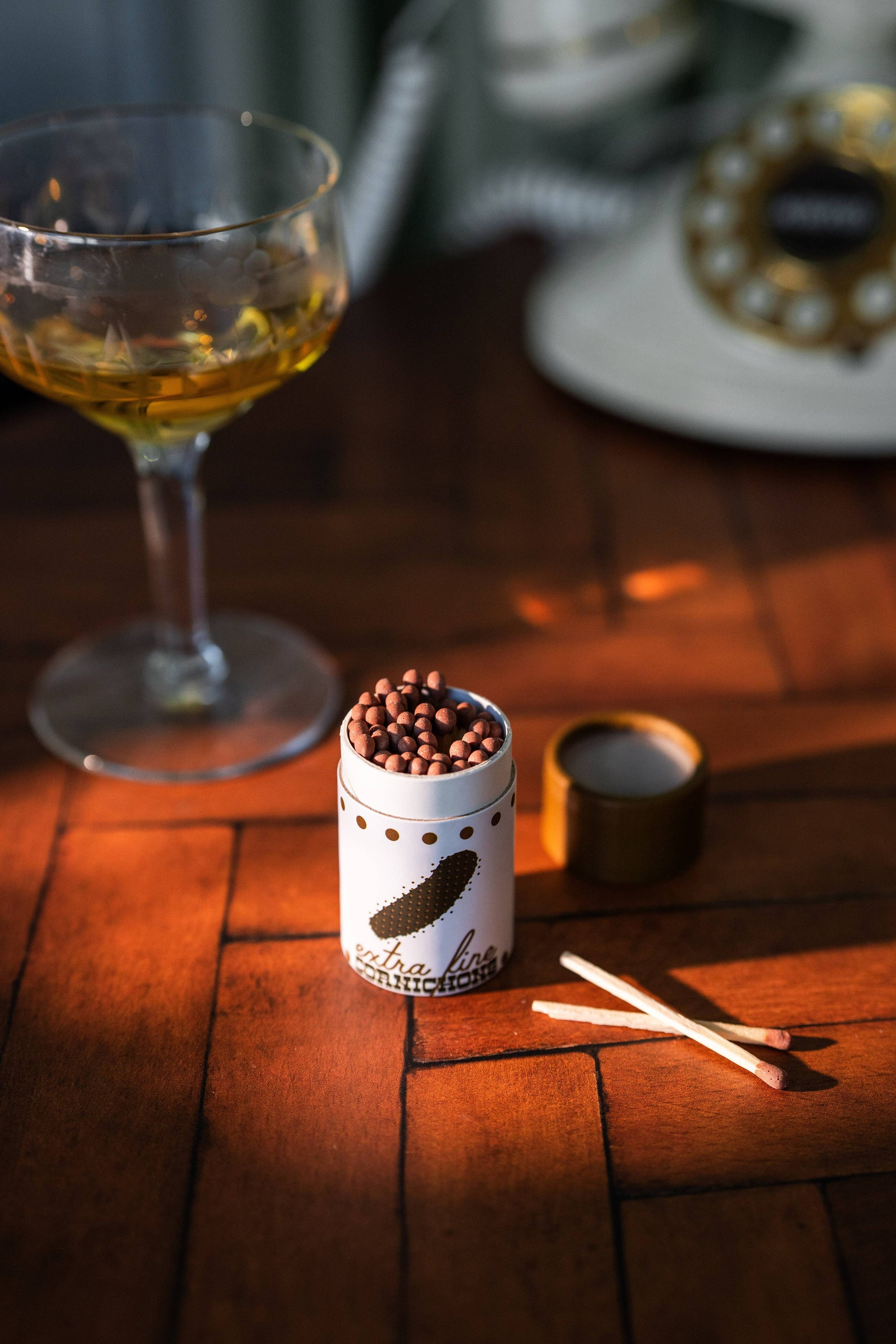 Cocktail Garnish Match Jar, Cornichons
