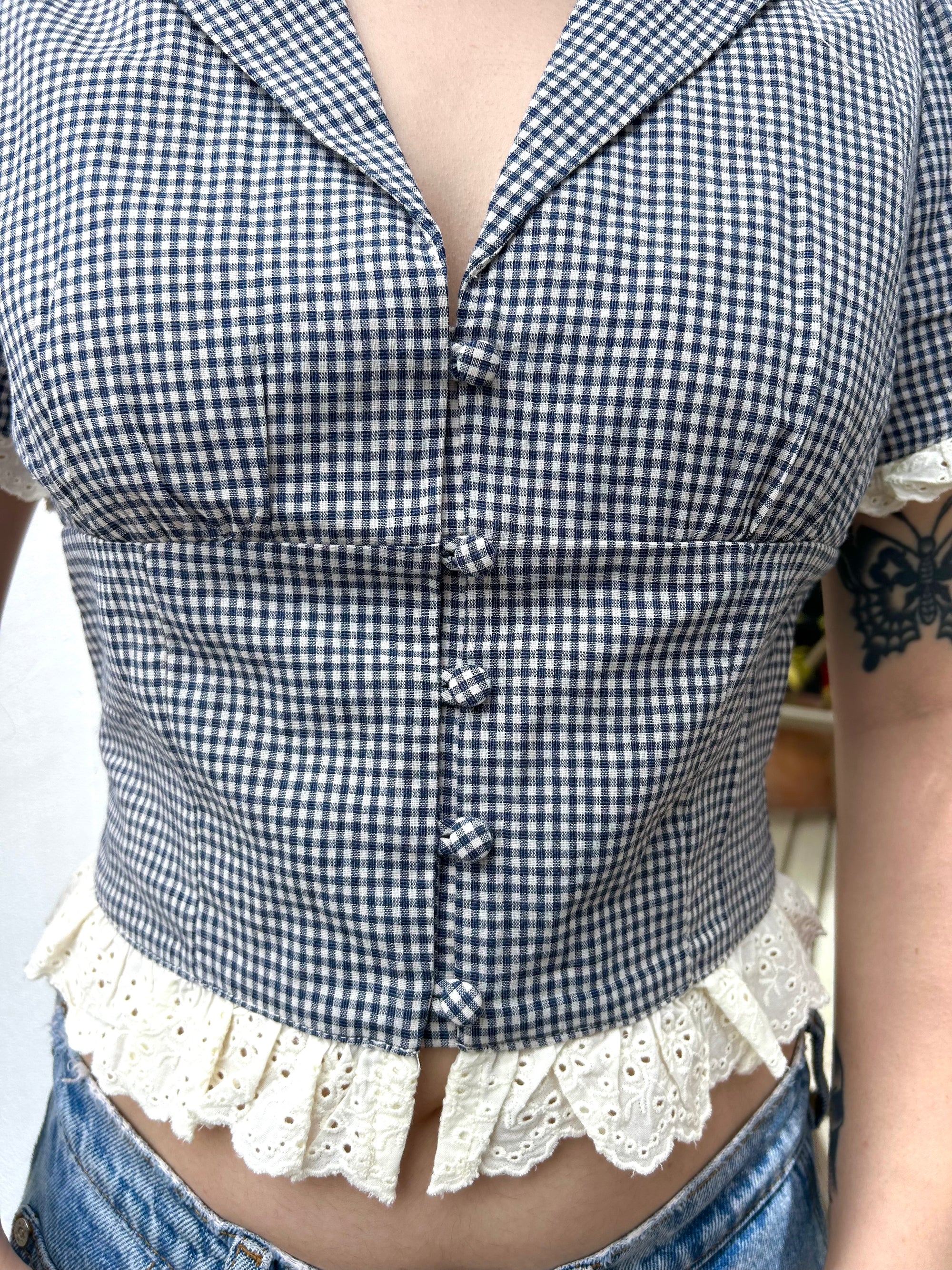 Gingham Eyelet Button-Up