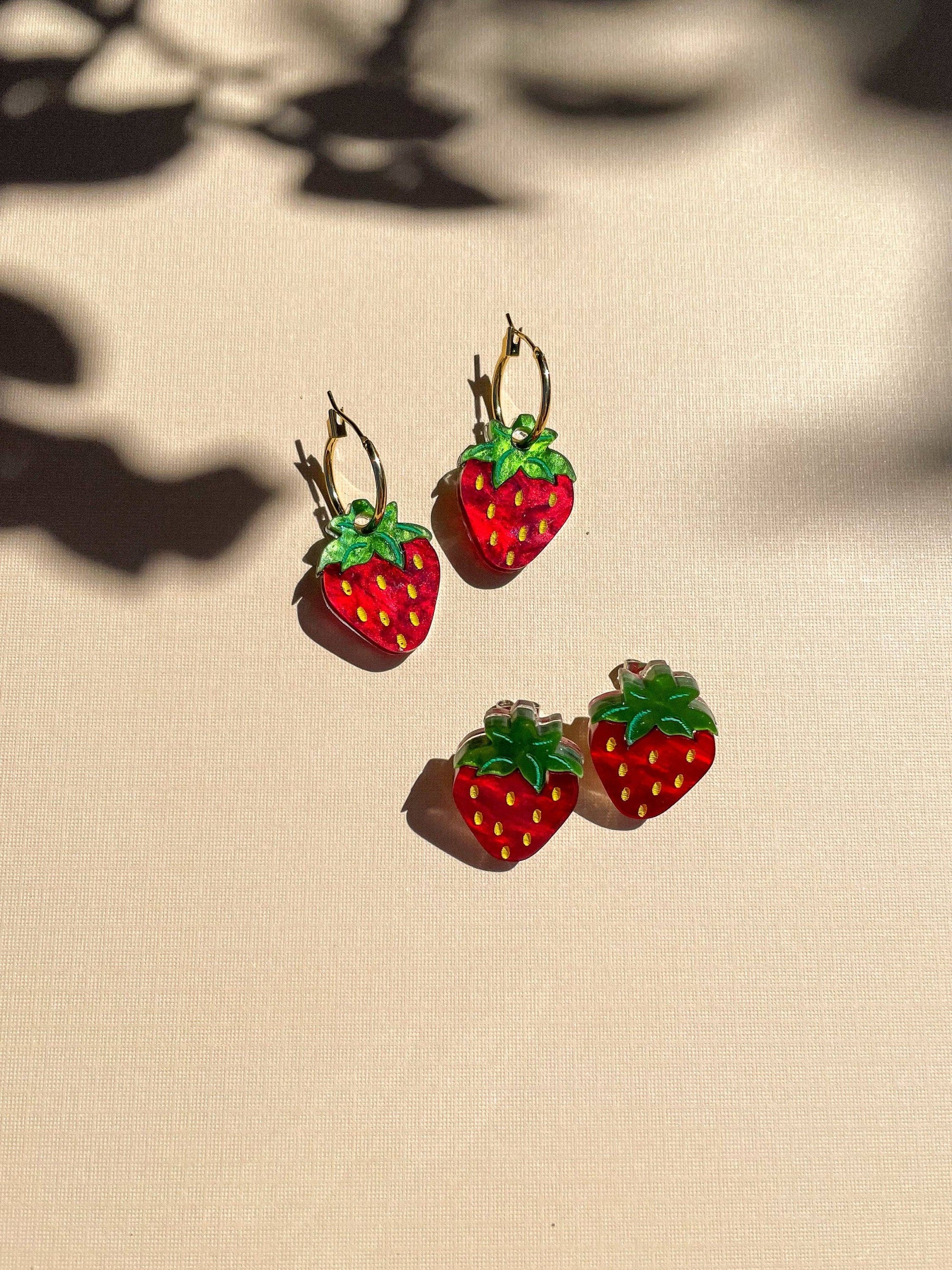 Strawberry Dangle Hoop Earrings