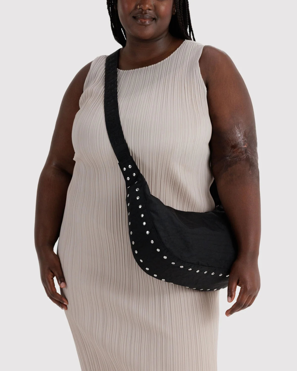 Medium Nylon Crescent Bag, Studs