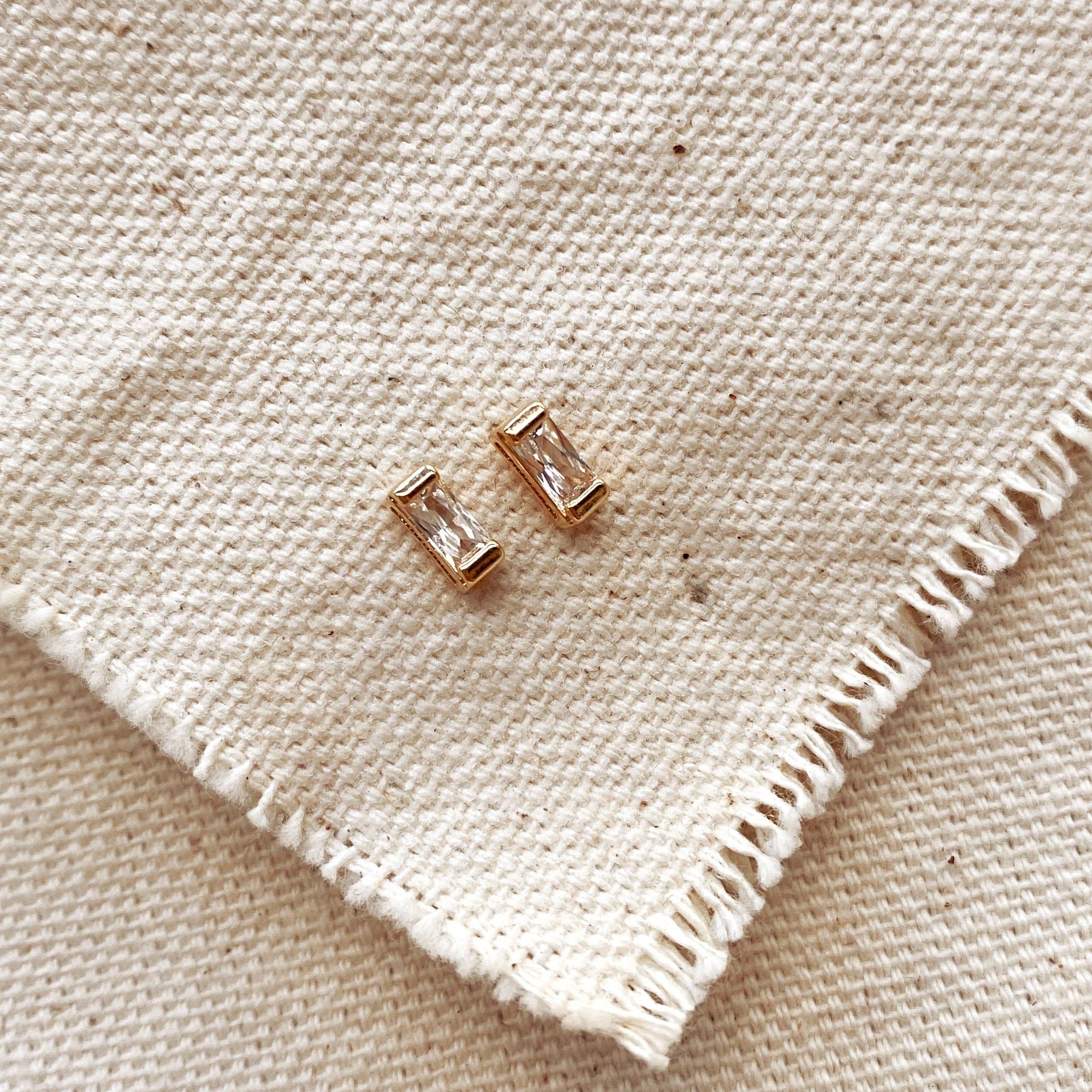 Cubic Zirconia Baguette Studs, 18k Gold Filled