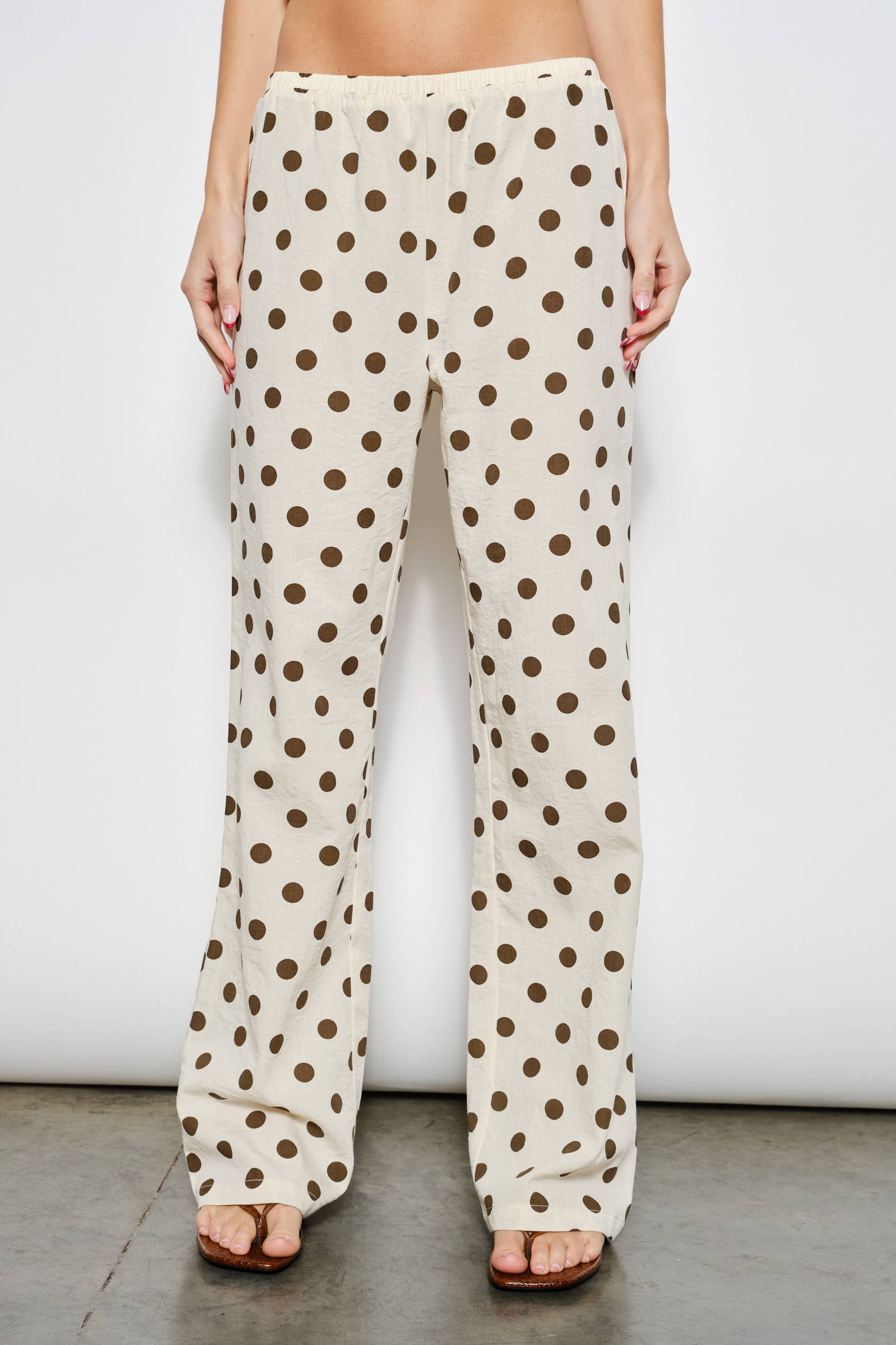 Polka Dot Low Waist Pants, Brown