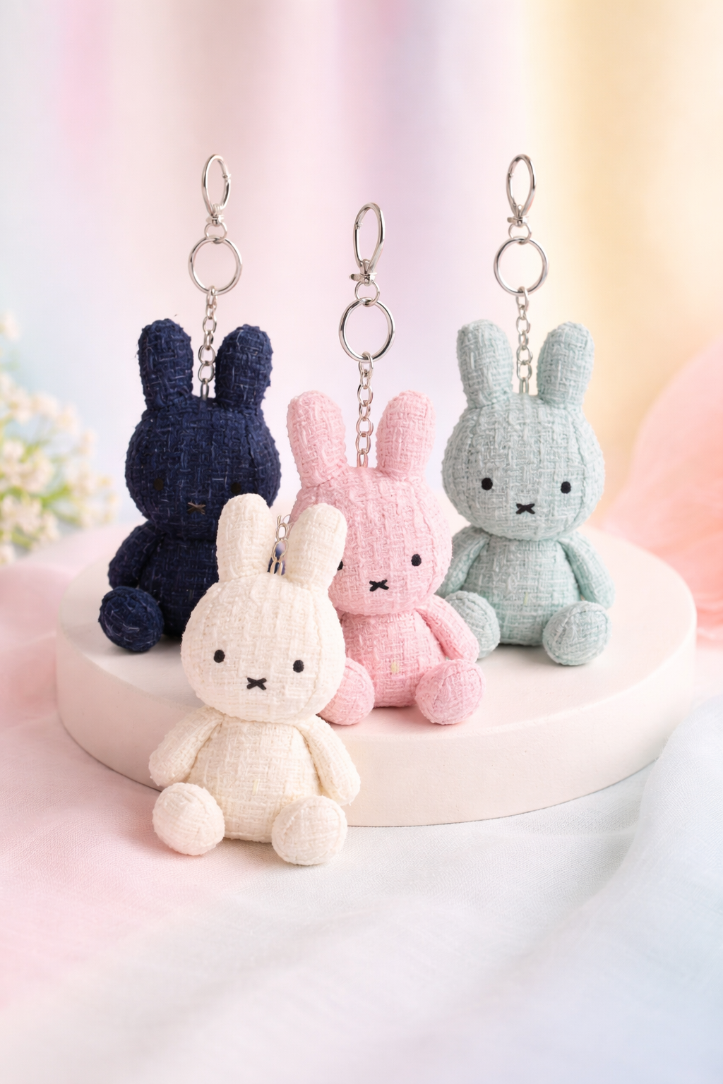 Miffy Tweed Plush Bag Charm Keychain, Mint