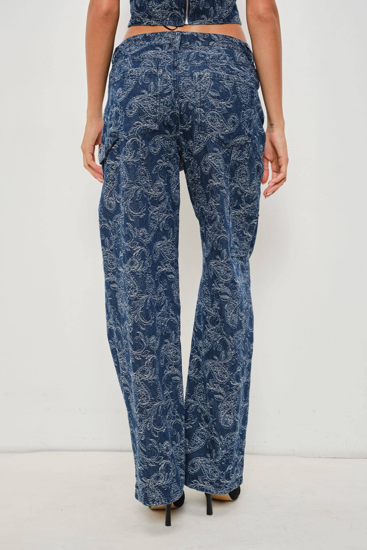 Paisley Denim Pants, Dark Denim Wash