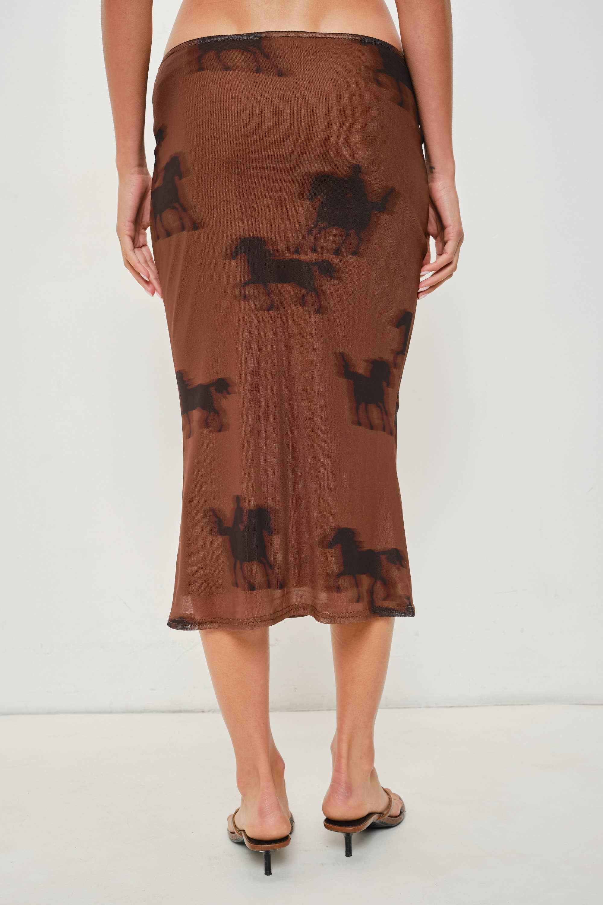 Horse Print Midi Skirt, Brown Multi