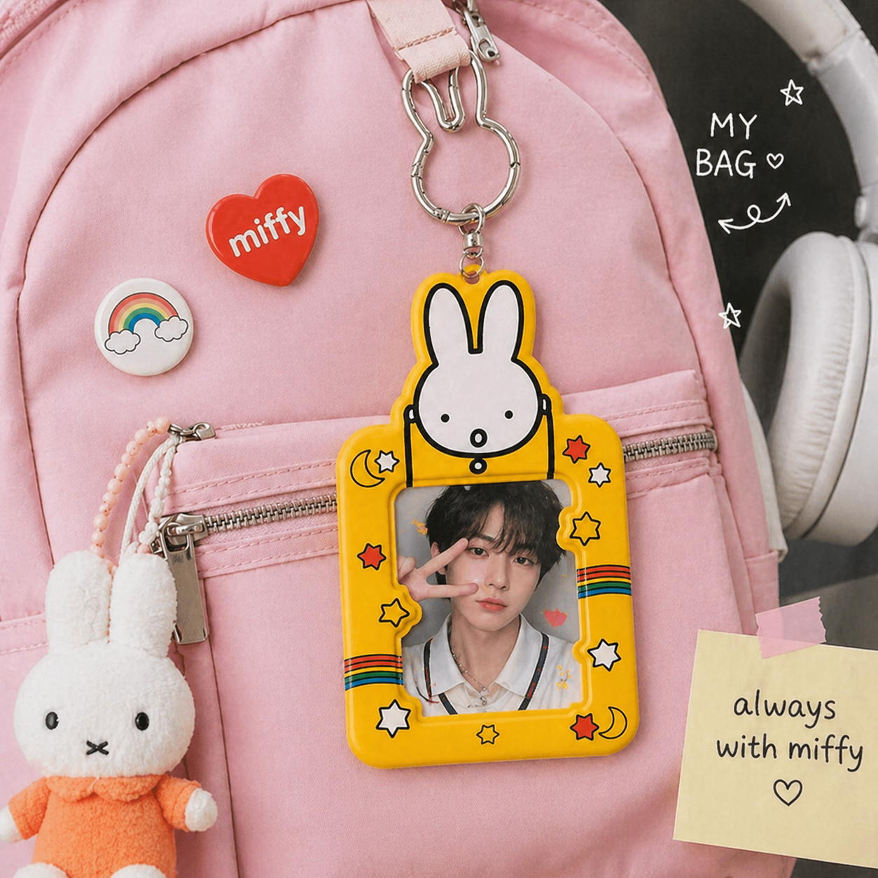Miffy Photo Card Holder Keychain, Yellow – The Kira Shop Miffy Photo Card Holder Keychain, Yellow – The Kira Shop