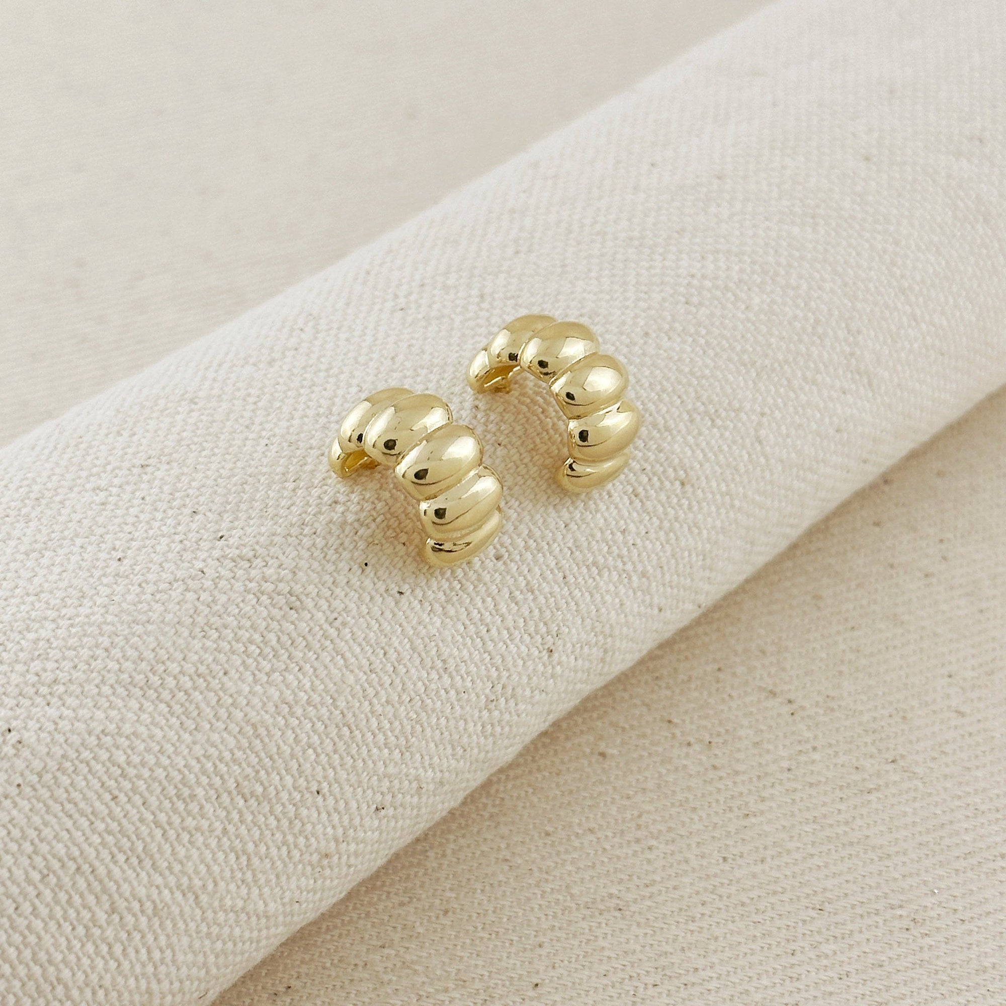 Scalloped C-Hoop Earrings, 18k Gold Filled