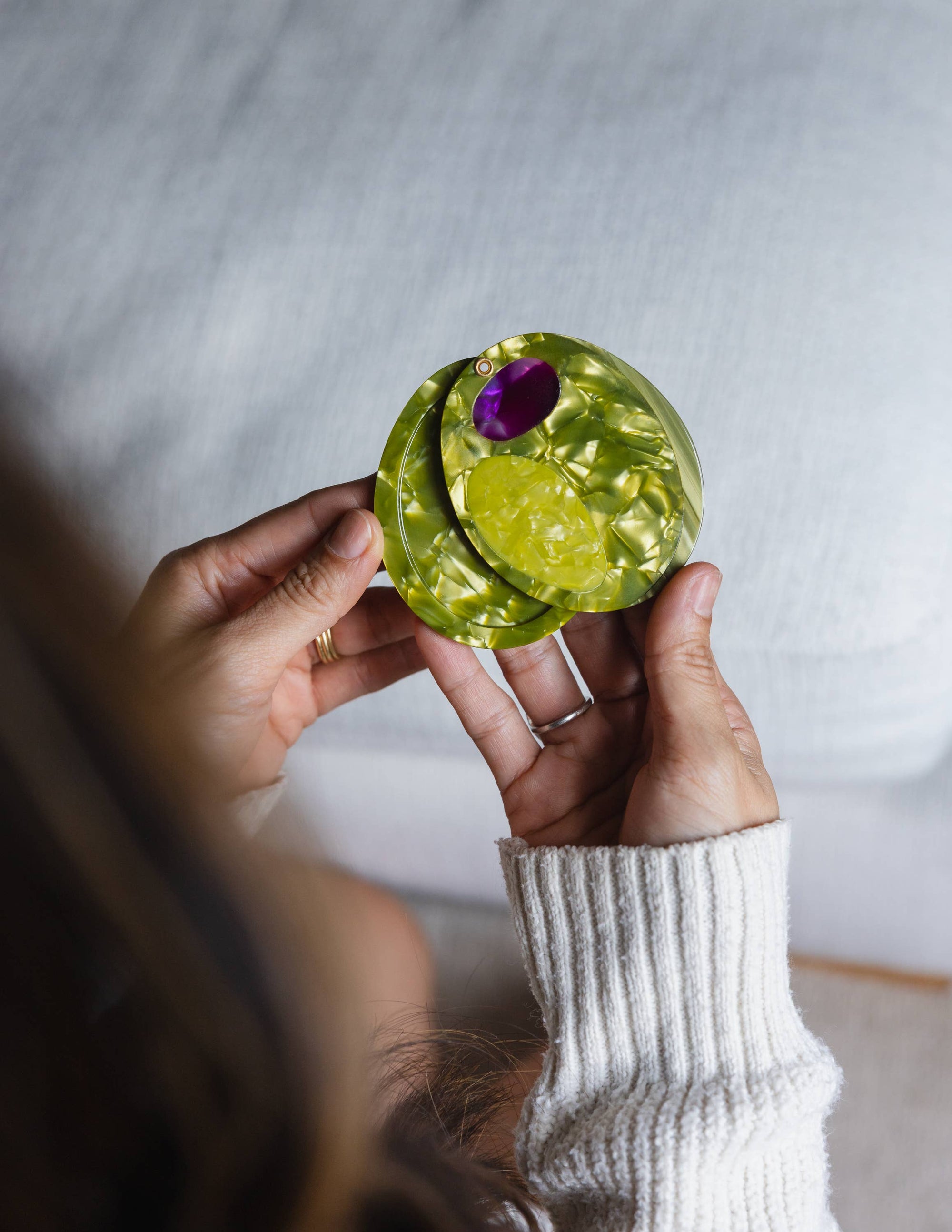 Folding Compact Mirror, Martini Olive
