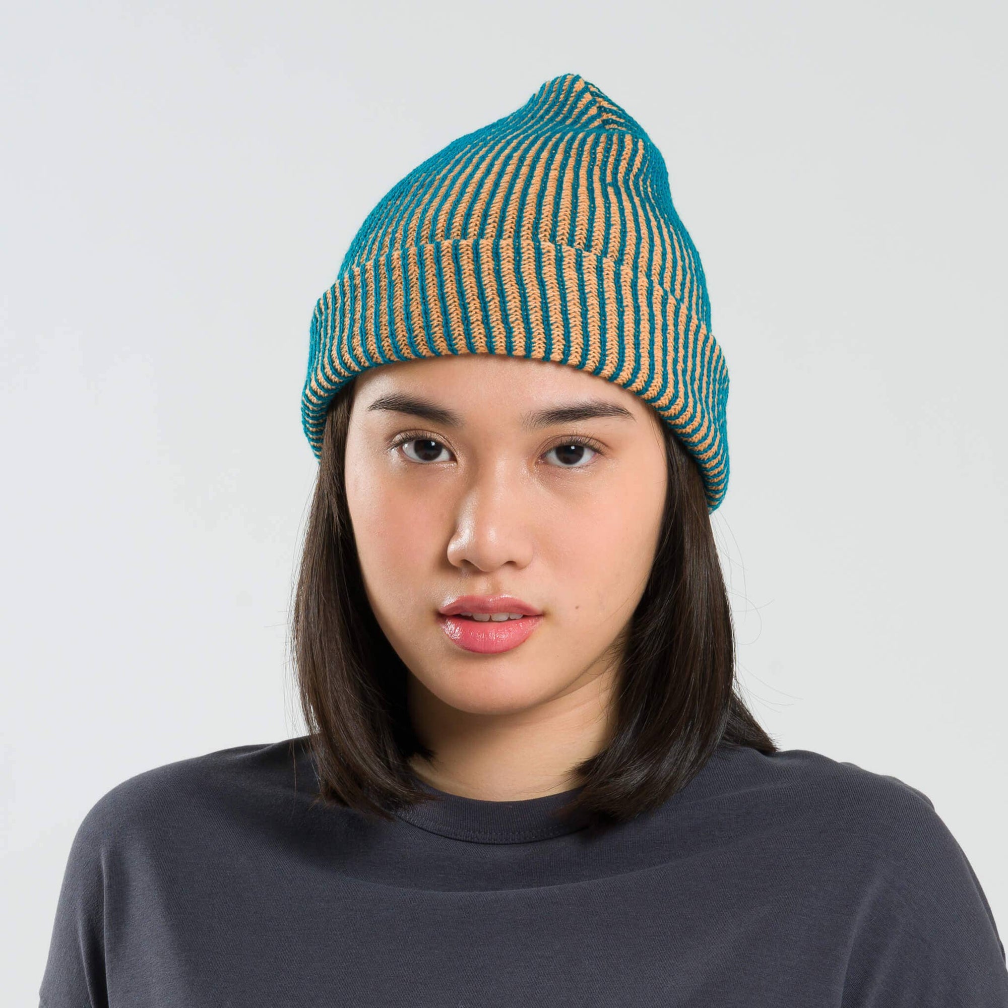 Simple Rib Beanie, Cobalt Rust