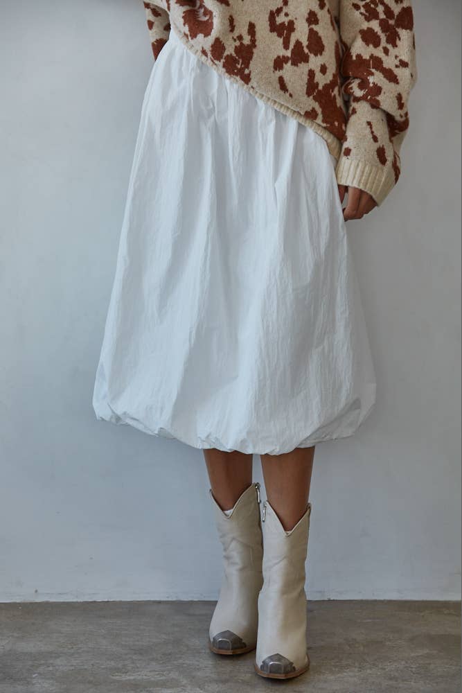 Bubble Hem Midi Skirt, Off White