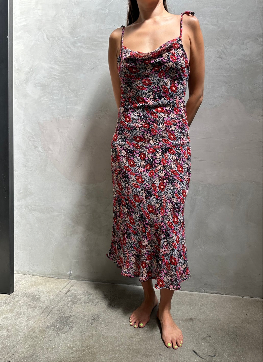 Floral Print Chiffon Midi Dress