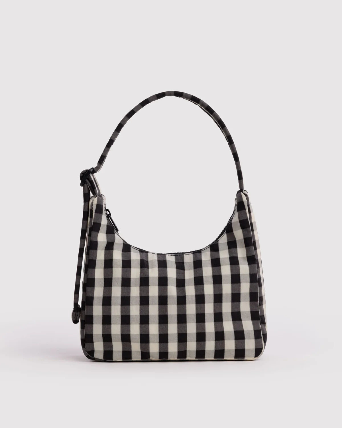 Mini Nylon Shoulder Bag, Black and Cream Gingham