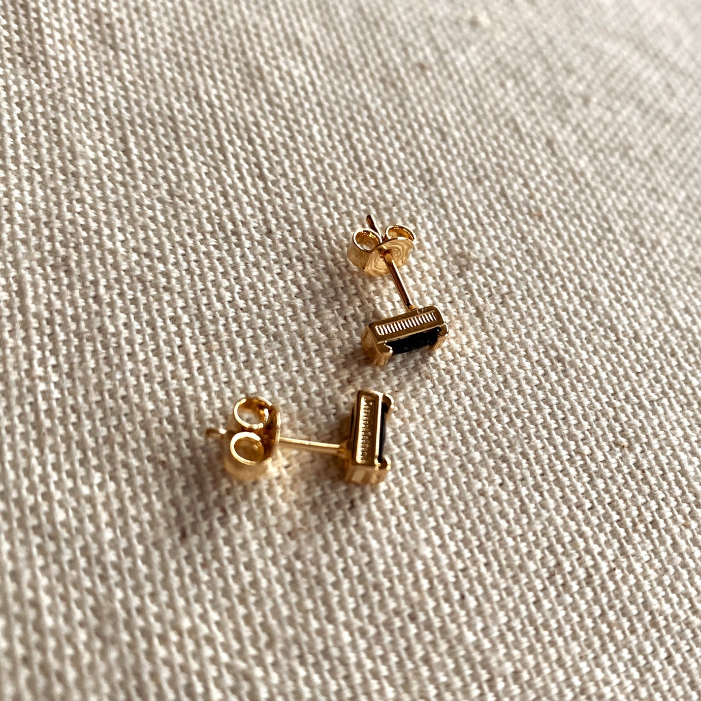 Black CZ Baguette Earrings, 18k Gold Filled