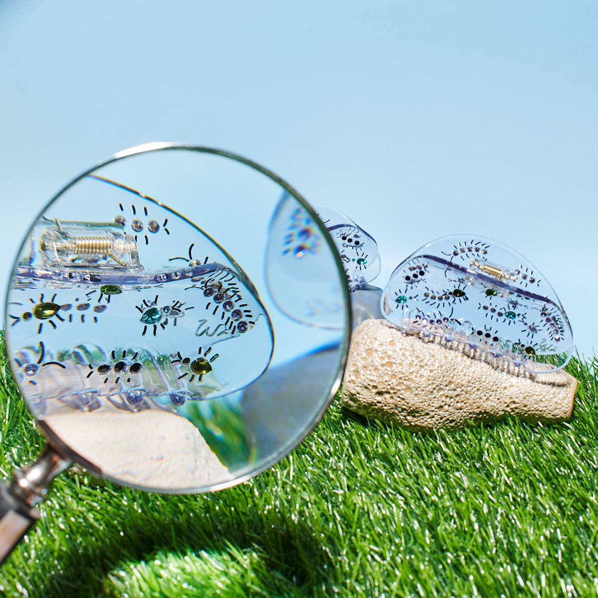 Clear Acetate Hair Claw with Gem Stone Insect Bugs