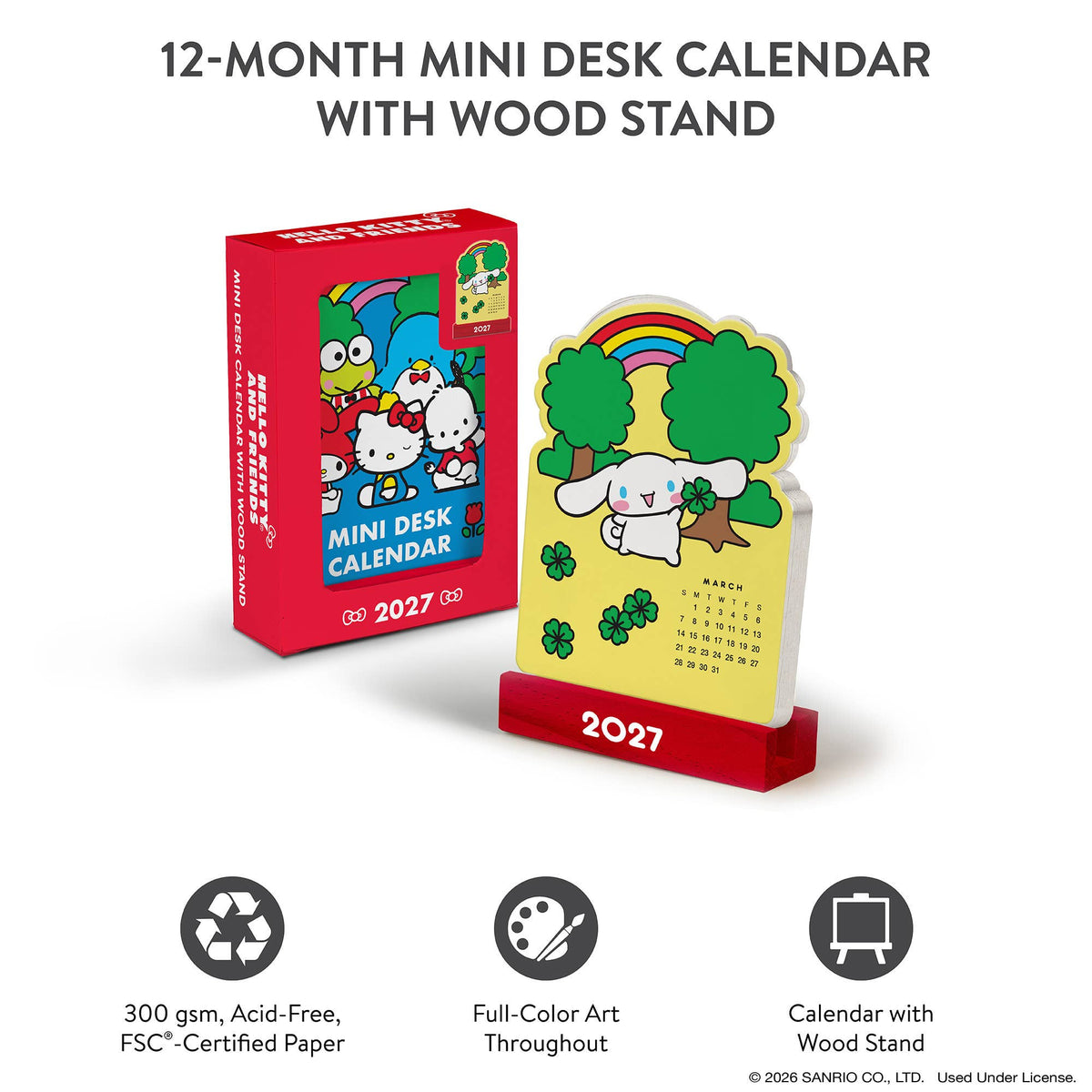 2027 Hello Kitty® and Friends Retro Mini Desk Calendar with Wood Stand