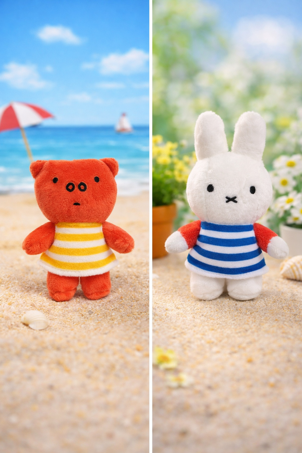 Miffy Plush Bag Charm, Poppy Pig in Yellow Stripe Swim Dress