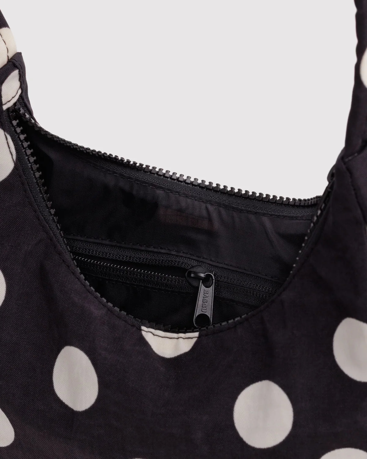 Mini Nylon Shoulder Bag, Black and Cream Polka Dot