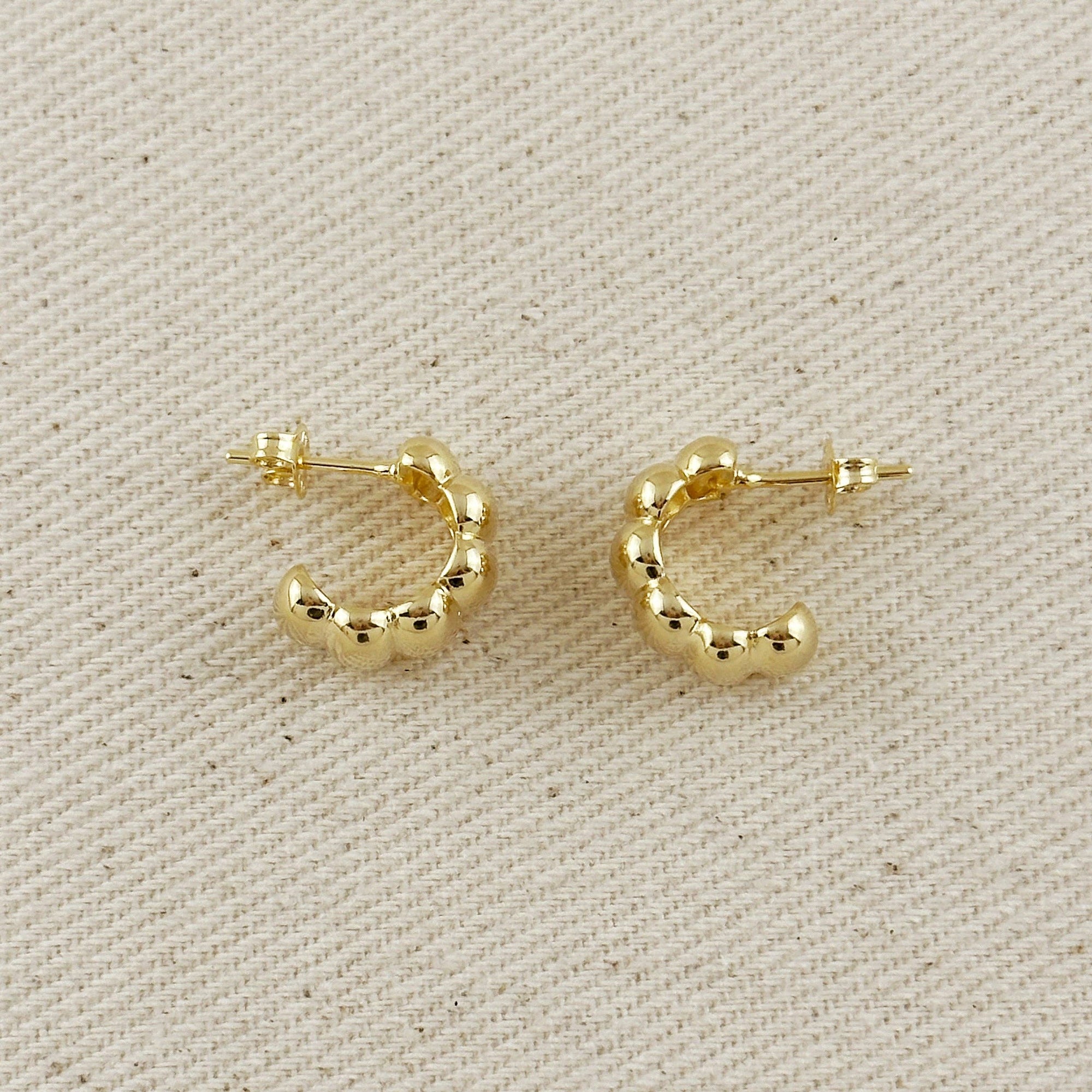 Scalloped C-Hoop Earrings, 18k Gold Filled