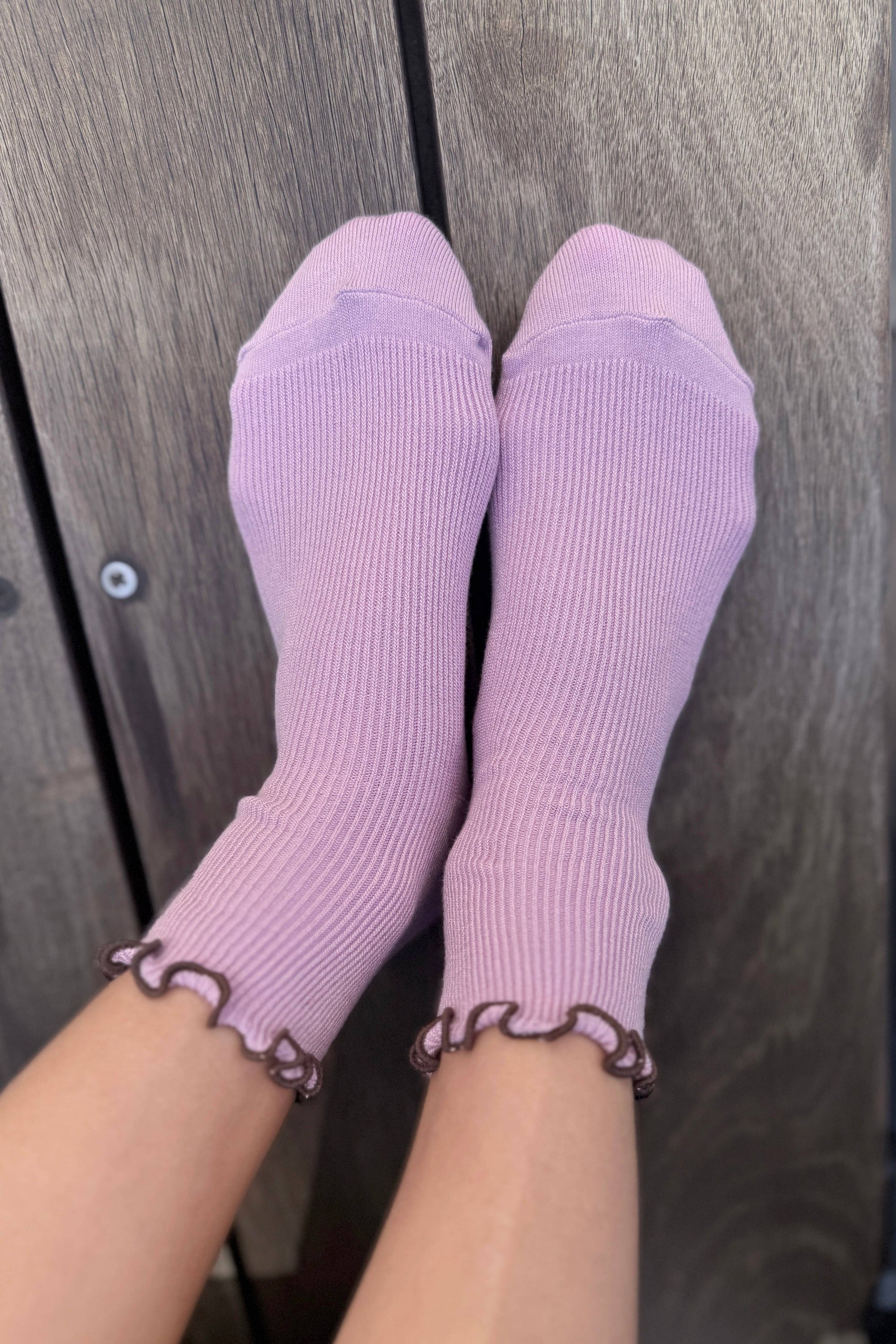 Petite Ruffled Modal Socks, Lilac/Brown