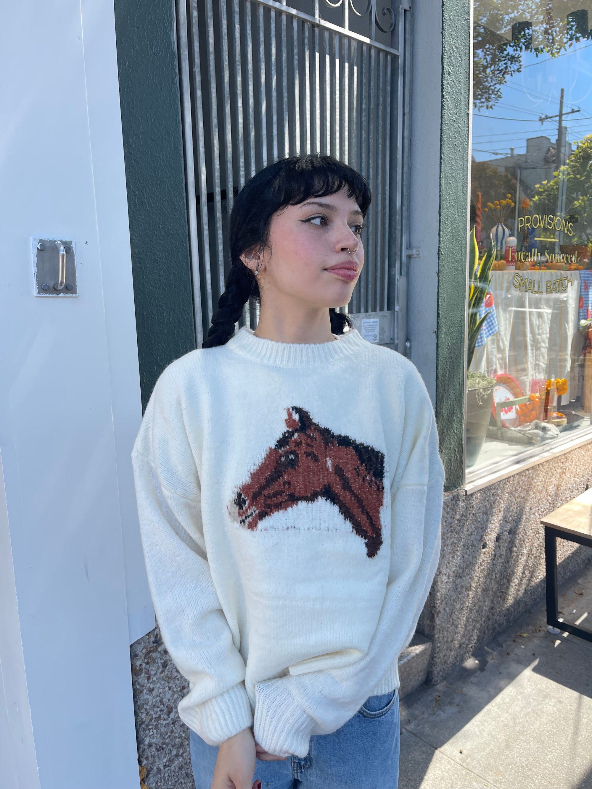 Horse Knit Sweater, Cream