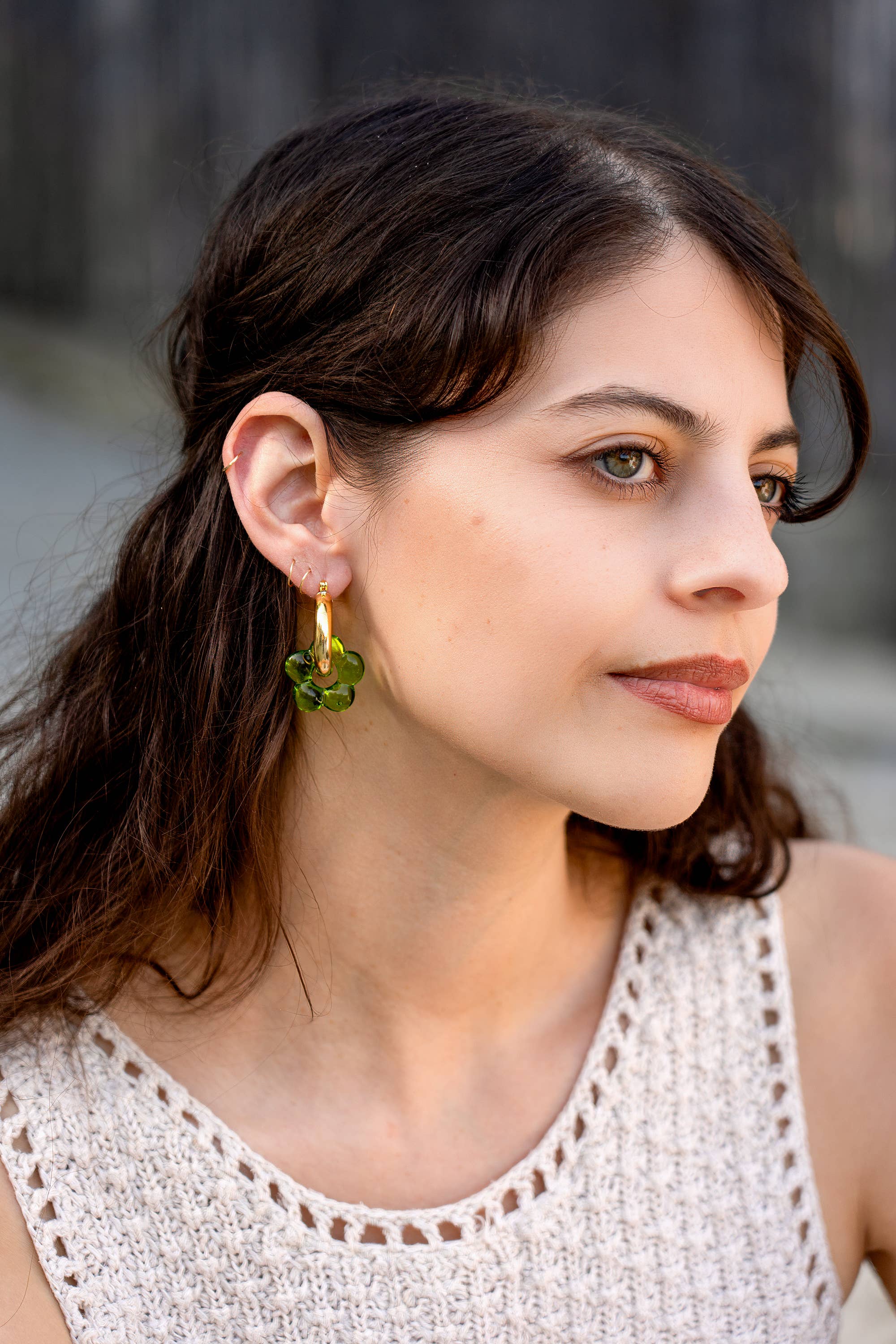 Dazy Glaze Hoops, Grass, Gold