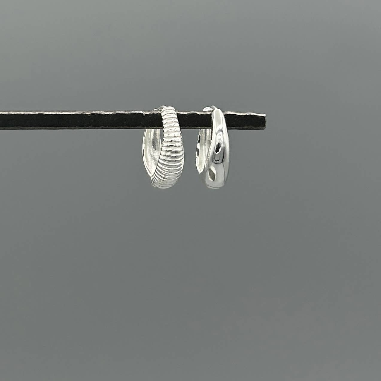 Reversible Polished & Textured Hoops, Sterling Silver