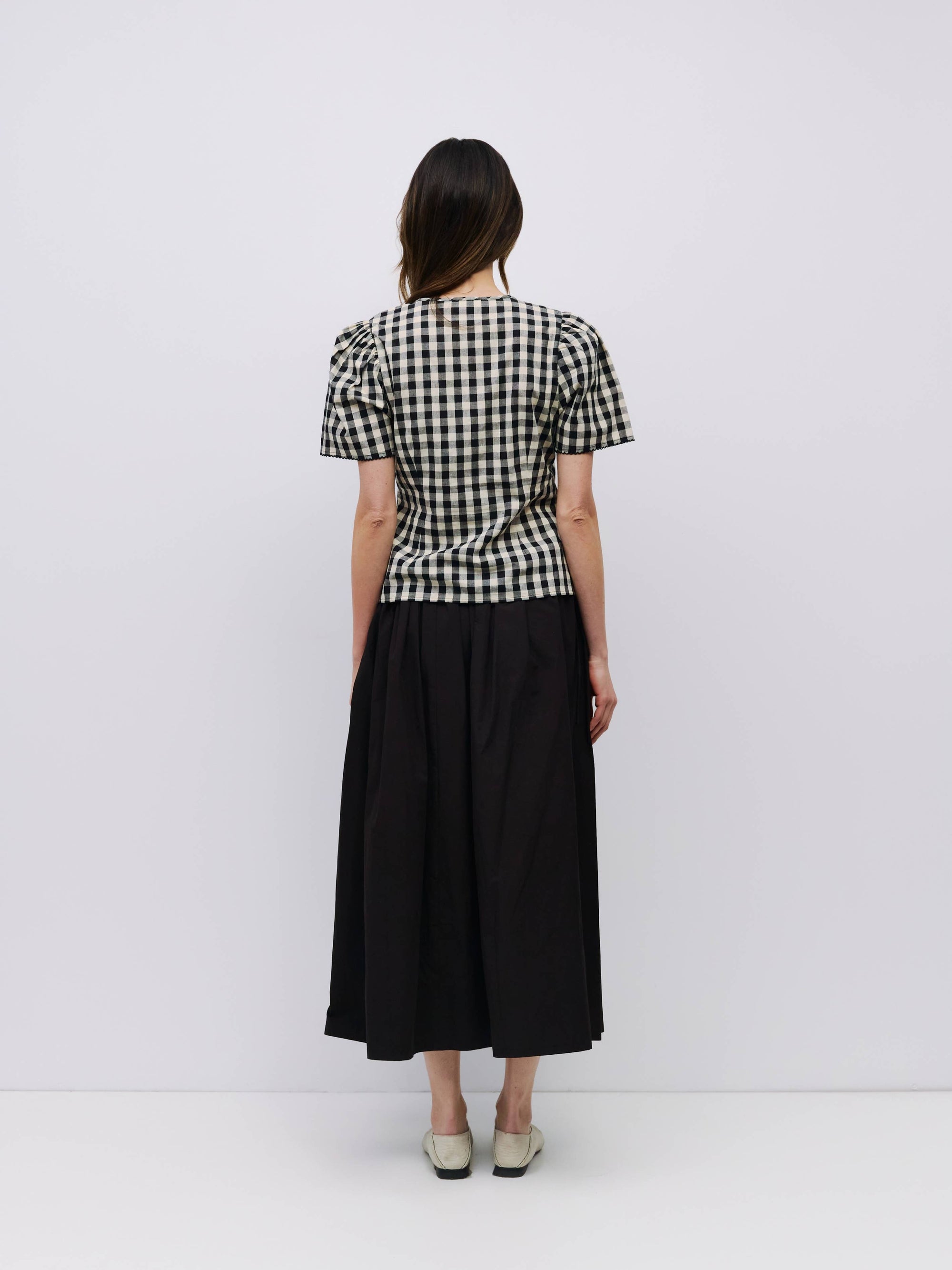 Gingham Tie Front Blouse, Cream/Black