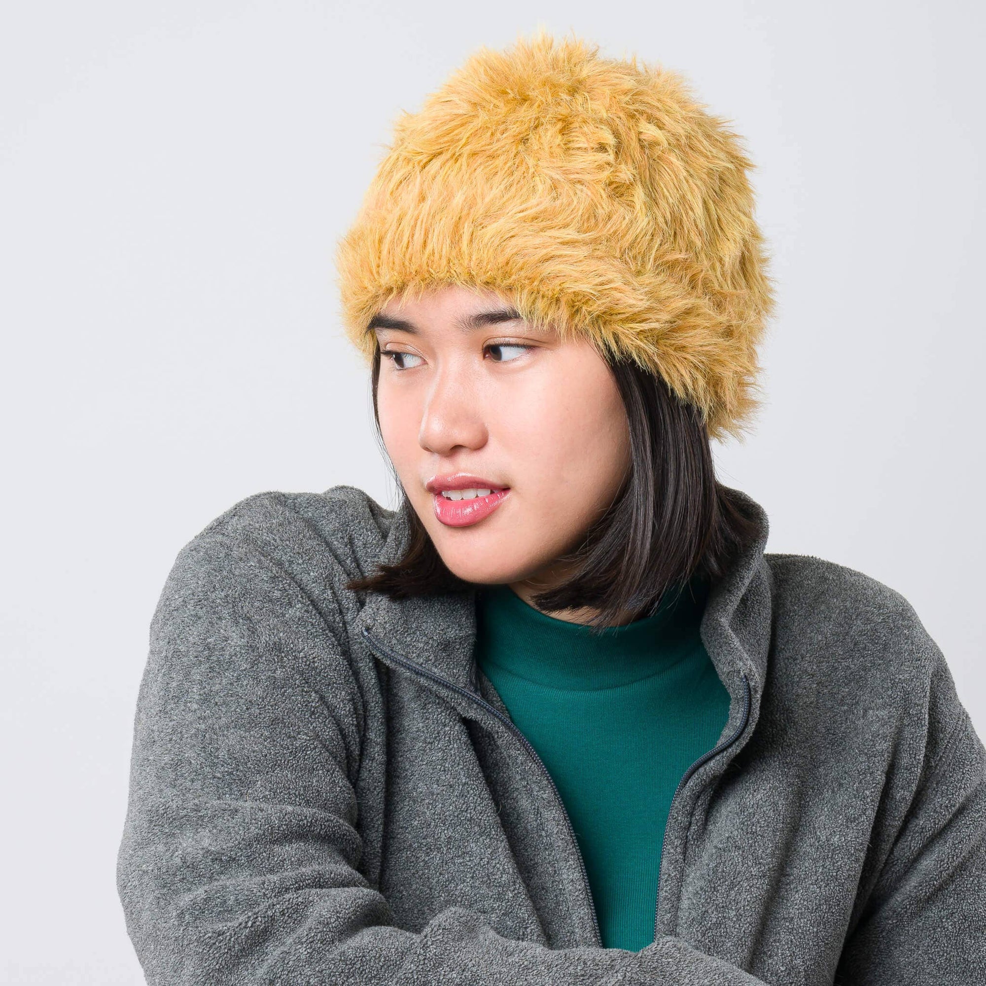 Faux Fur Knit Beanie, Camel