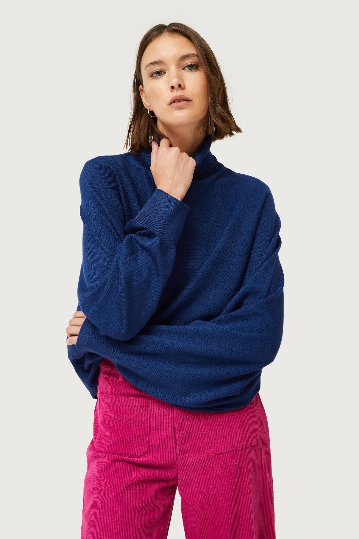 Blue Roll Neck Knitted Sweater