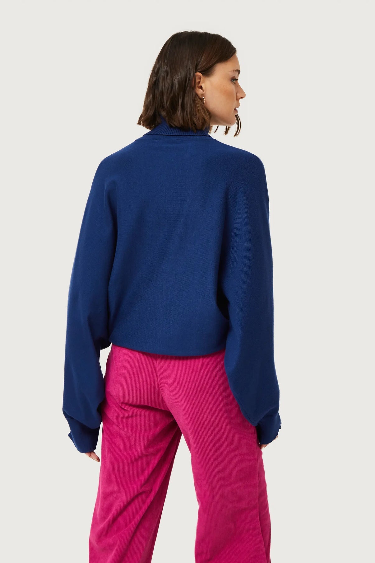 Blue Roll Neck Knitted Sweater