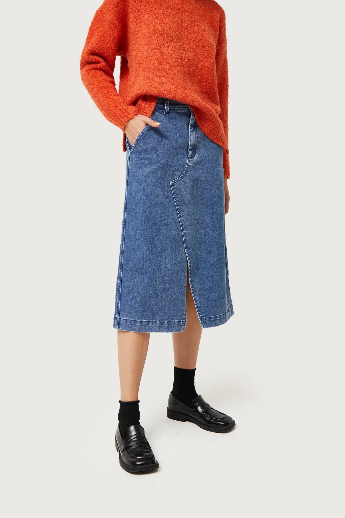 Blue Denim Midi Skirt