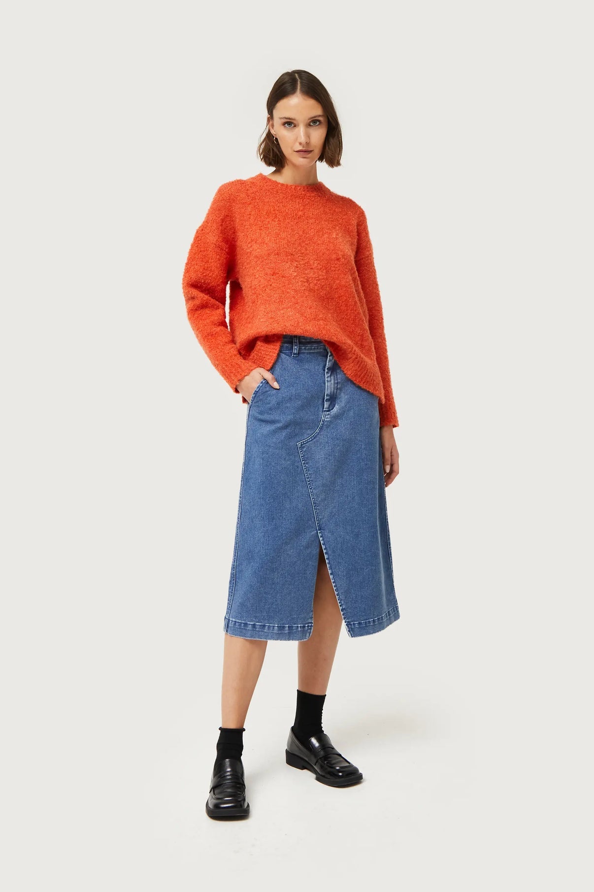 Blue Denim Midi Skirt