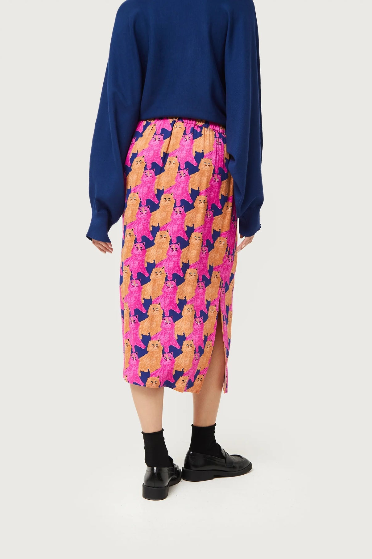 Cat Print Midi Skirt