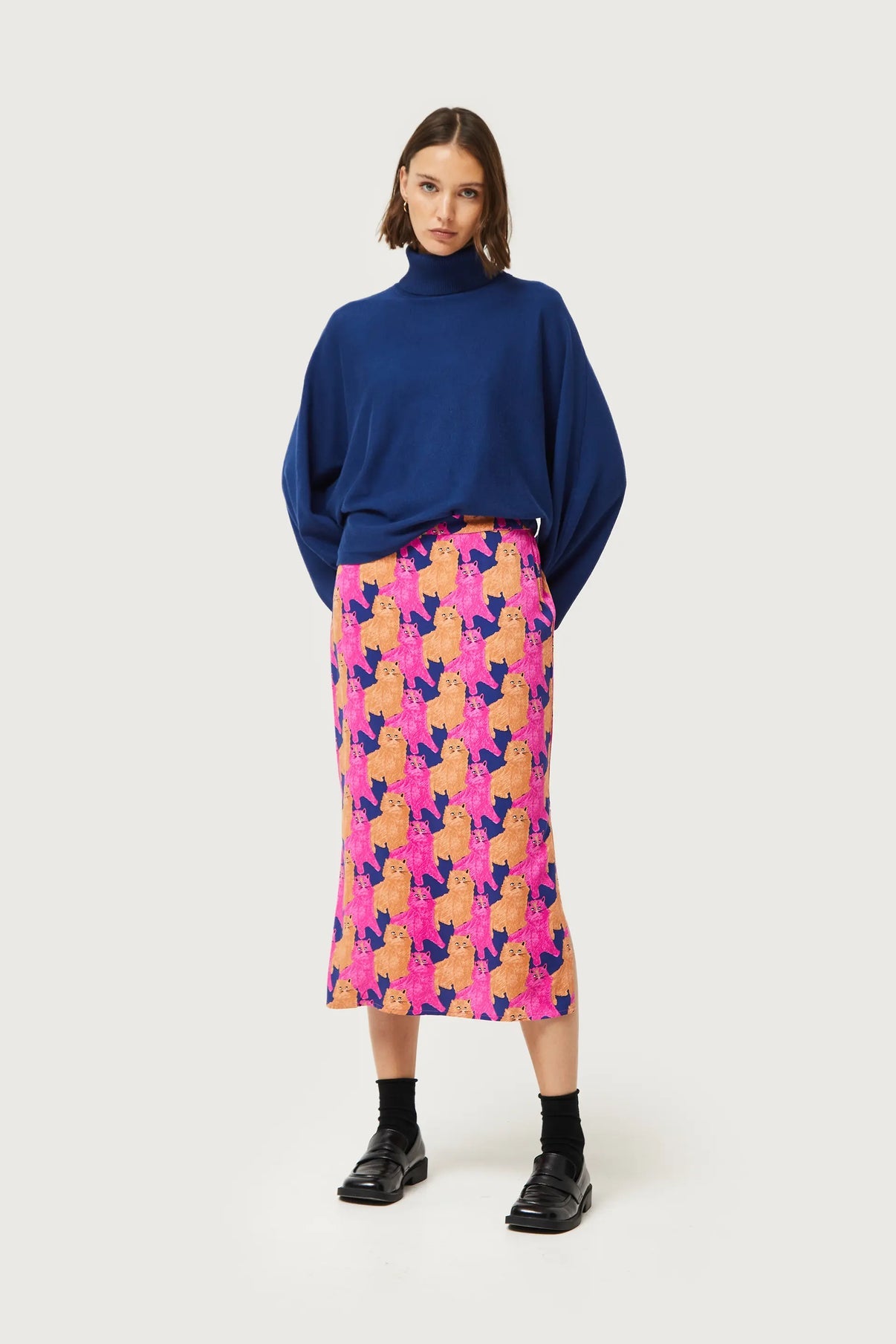 Cat Print Midi Skirt