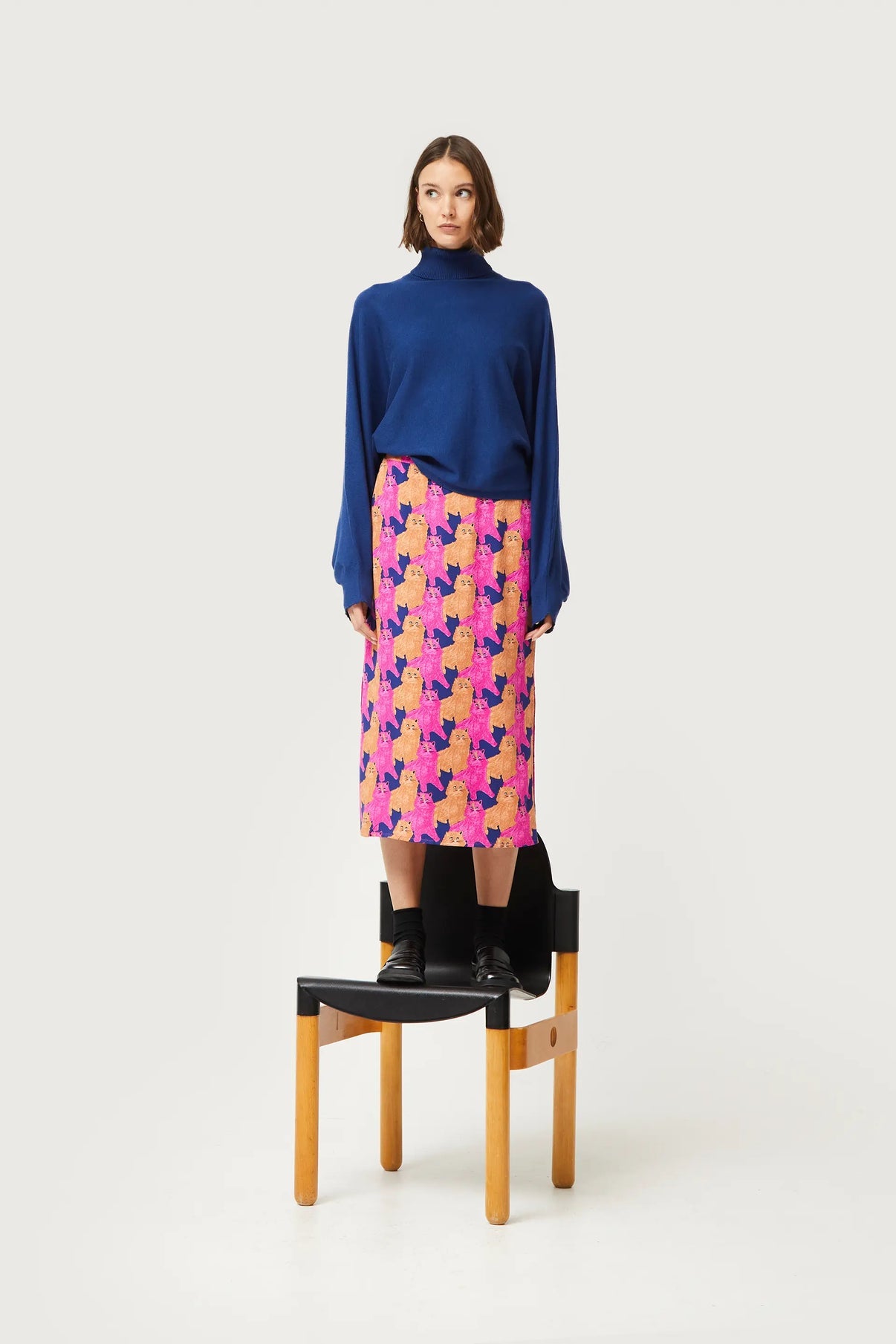 Cat Print Midi Skirt