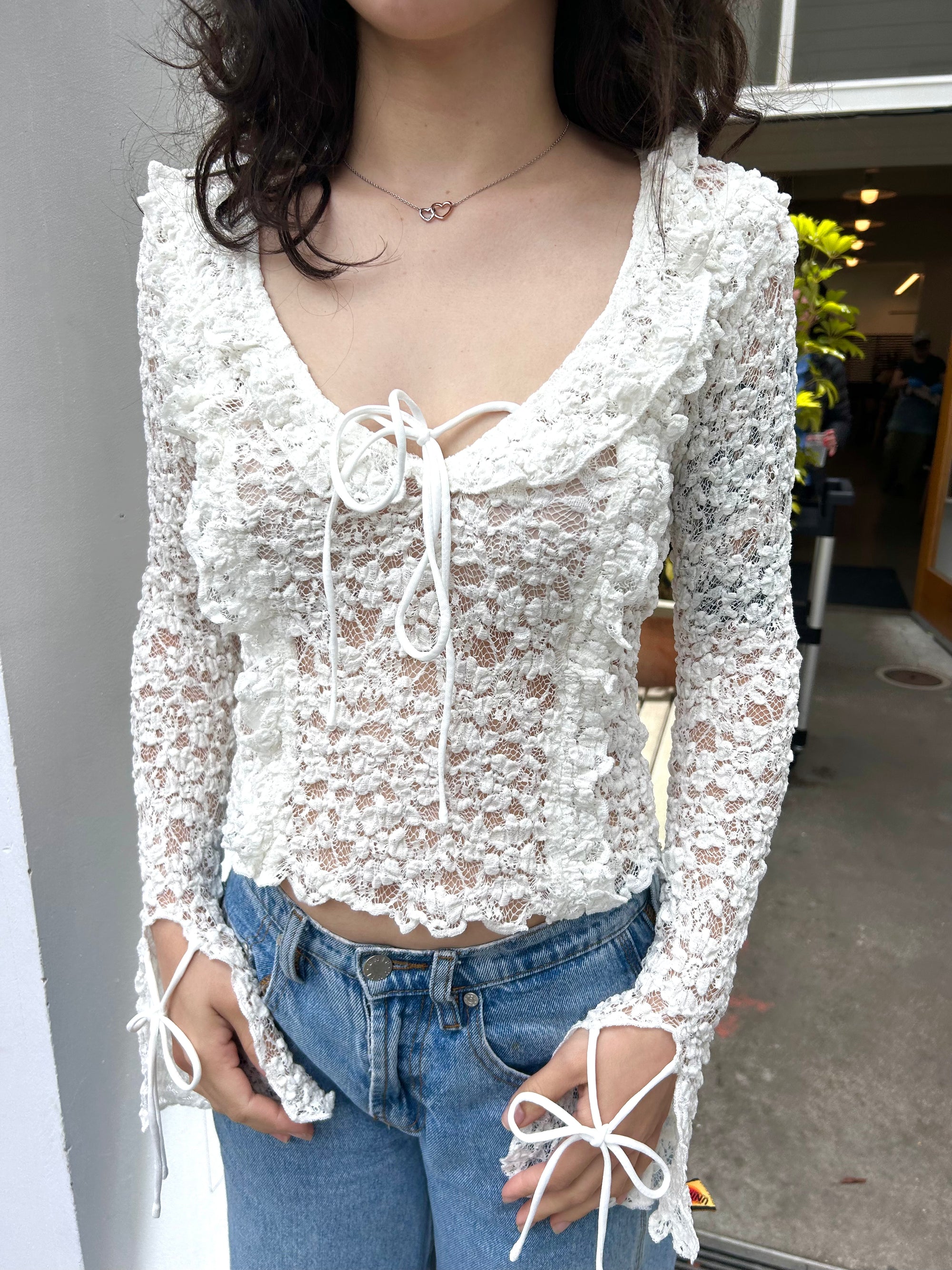 Lace Ruffled Top, Cream