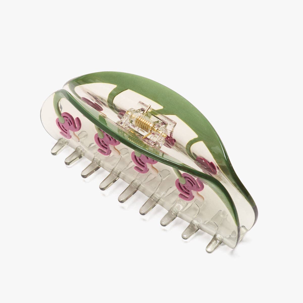 Bleeding Heart Flower Long Green Hair Claw