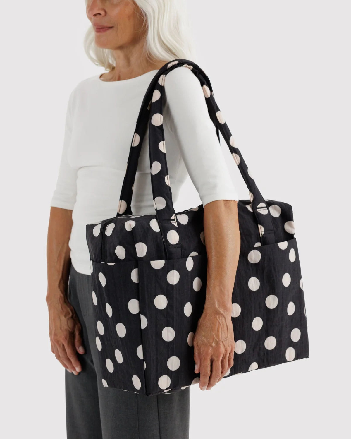 Small Cloud Carry-On, Black and Cream Polka Dot