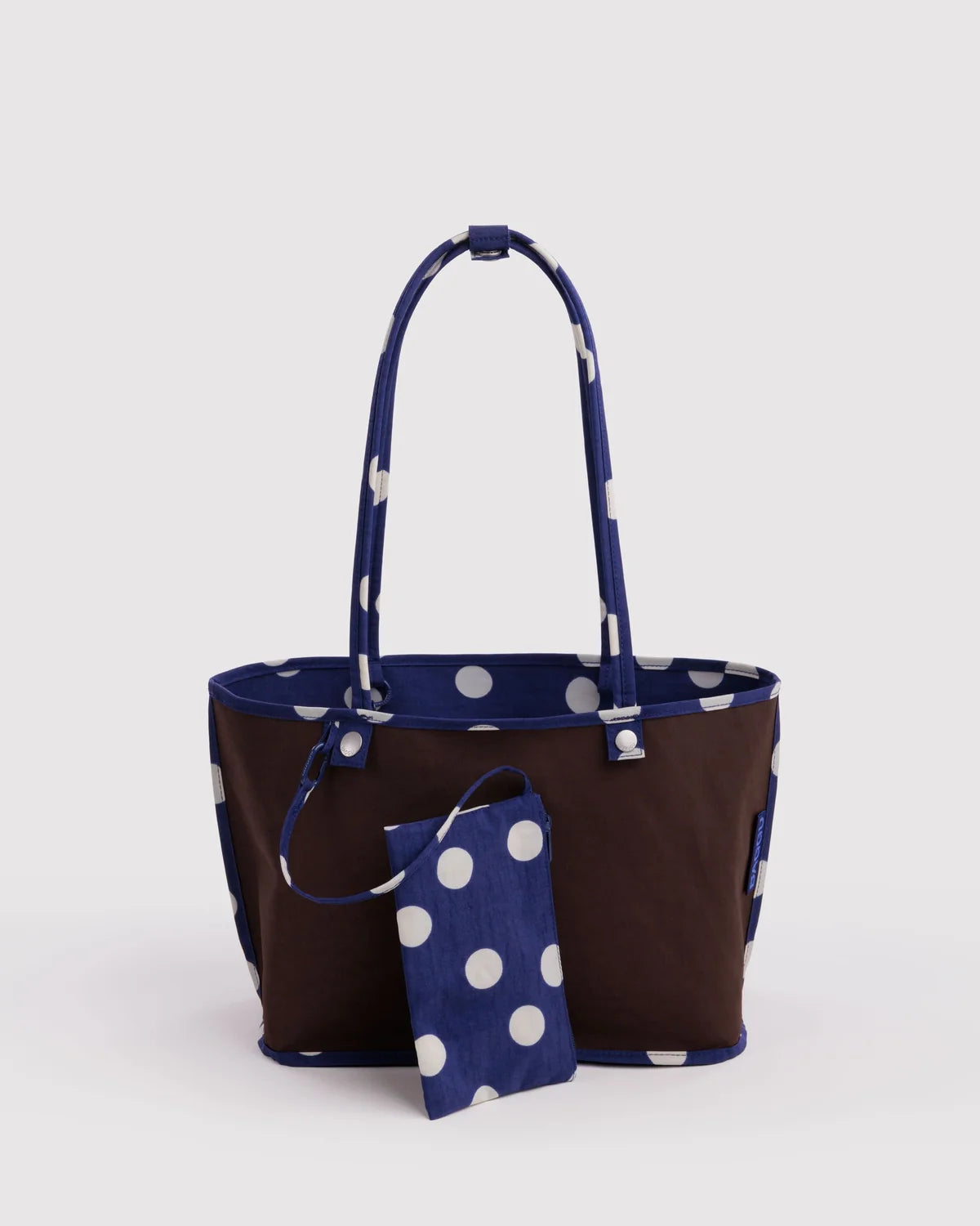 Medium Nylon Reversible Tote, Navy Polka Dot Mix