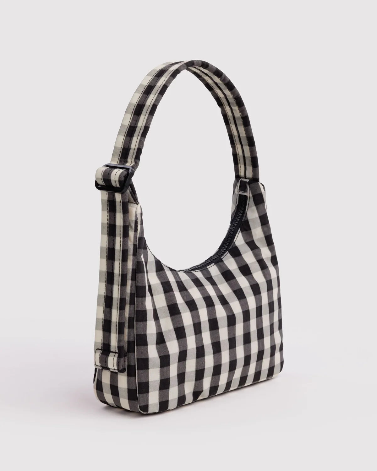 Mini Nylon Shoulder Bag, Black and Cream Gingham