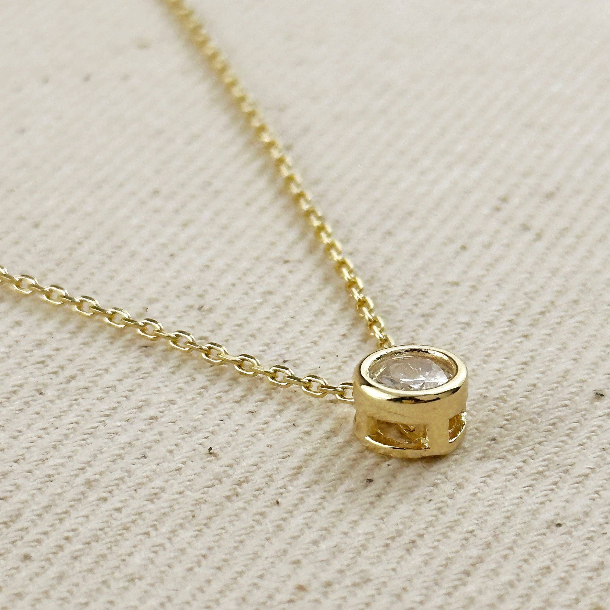 Solitaire CZ Necklace, 18k Gold Filled