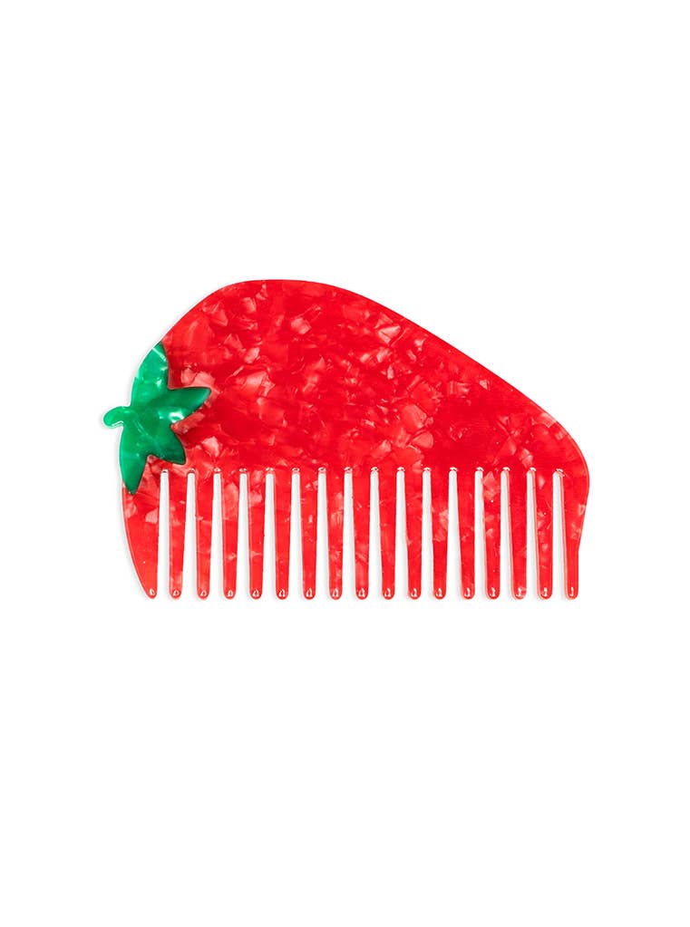 Wide-Tooth Mini Hair Comb, Strawberry