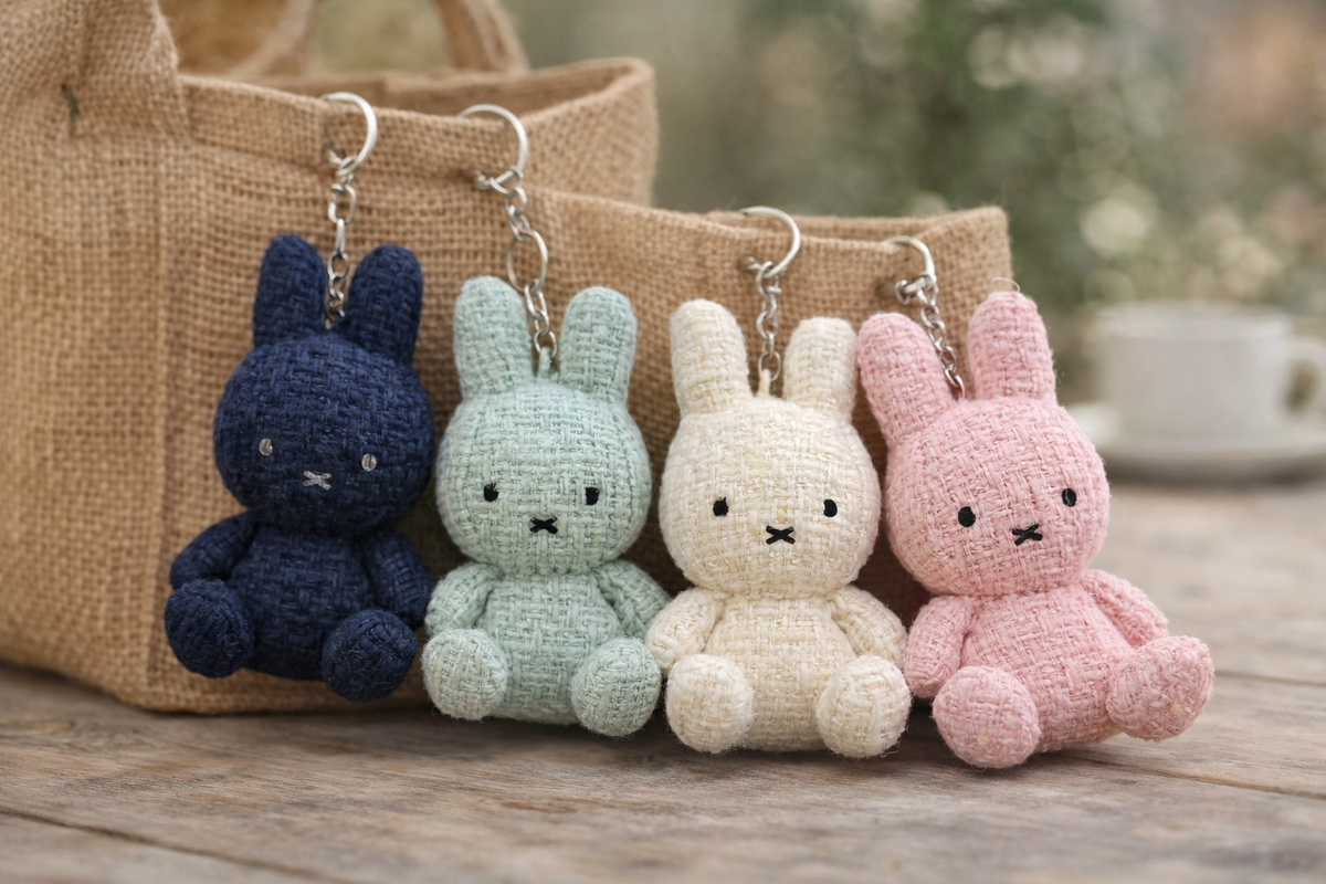 Miffy Tweed Plush Bag Charm Keychain, Mint