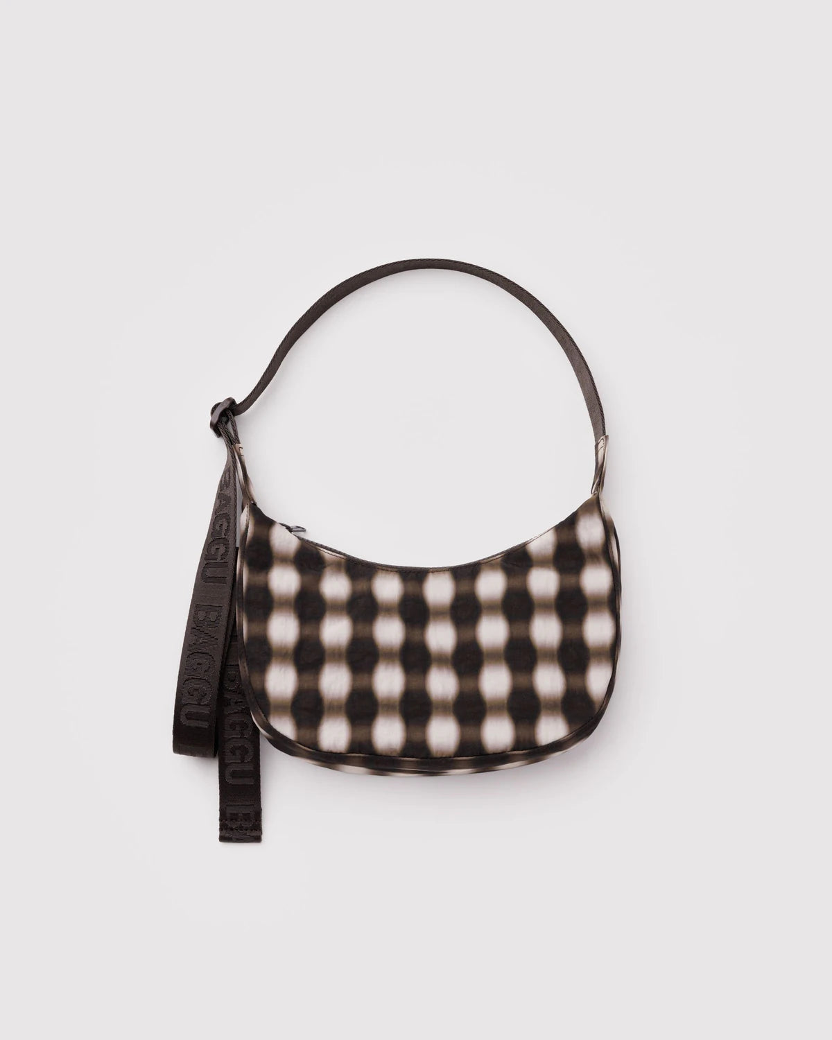 Small Nylon Crescent Bag, Blurred Gingham Brown