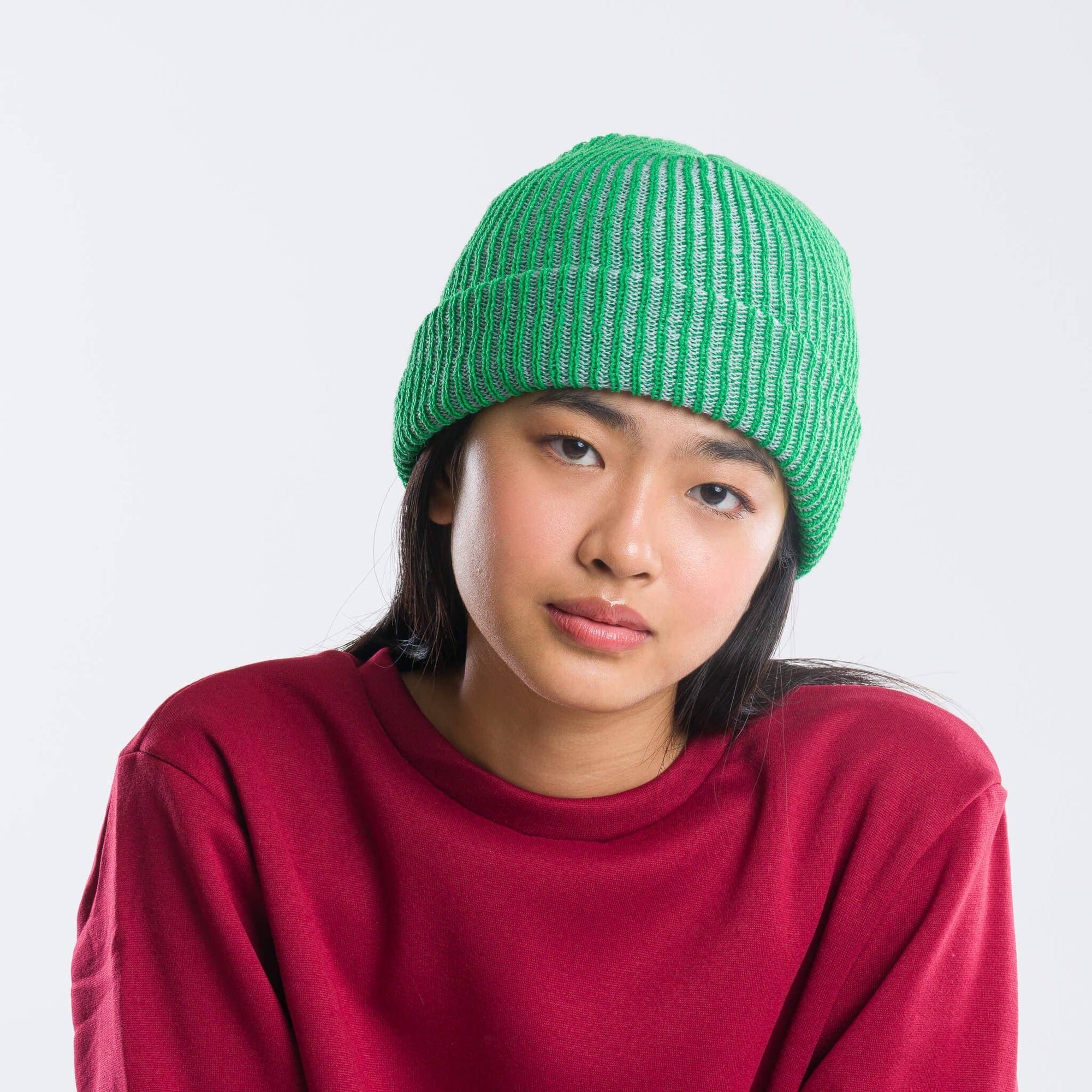 Simple Rib Beanie, Cobalt Rust