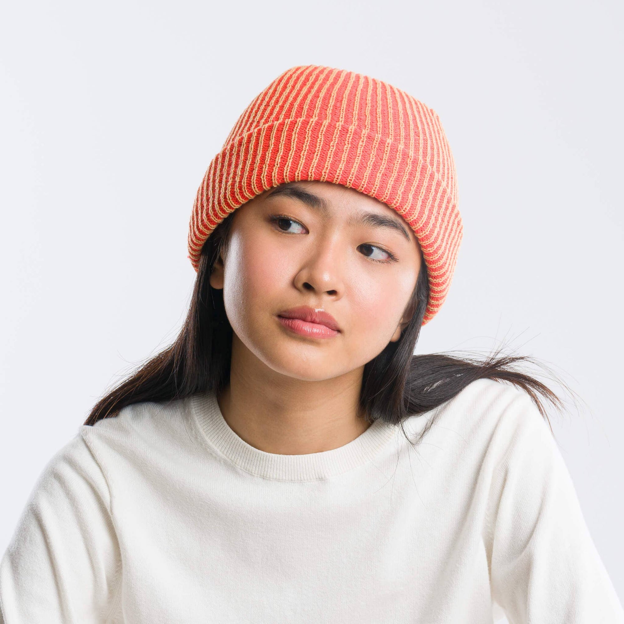 Simple Rib Beanie, Cobalt Rust