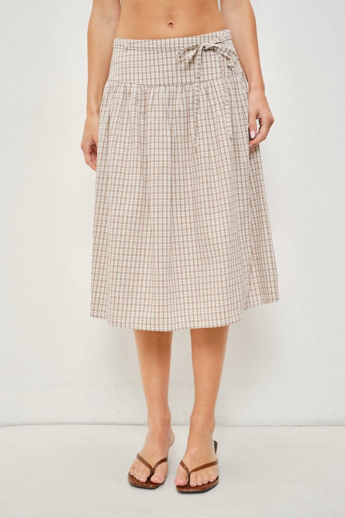 Plaid Midi Skirt, Ivory/Tan