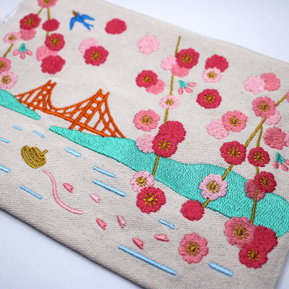 Cherry Blossom Embroidered Pouch