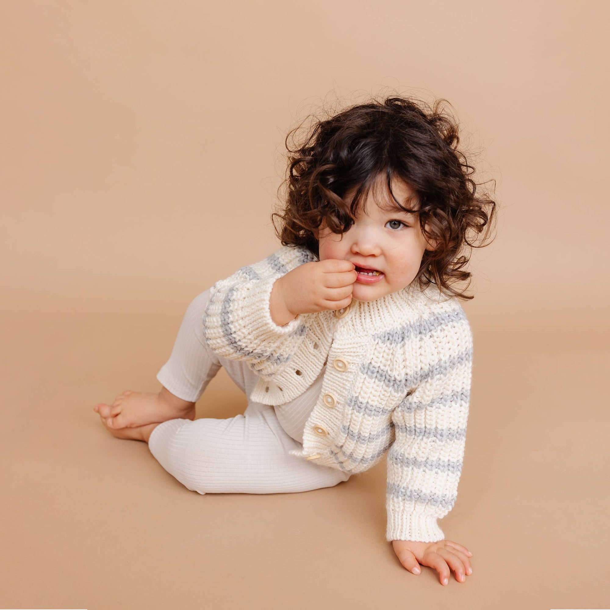 Baby Rib Knit Stripe Cardigan, Bowie Grey