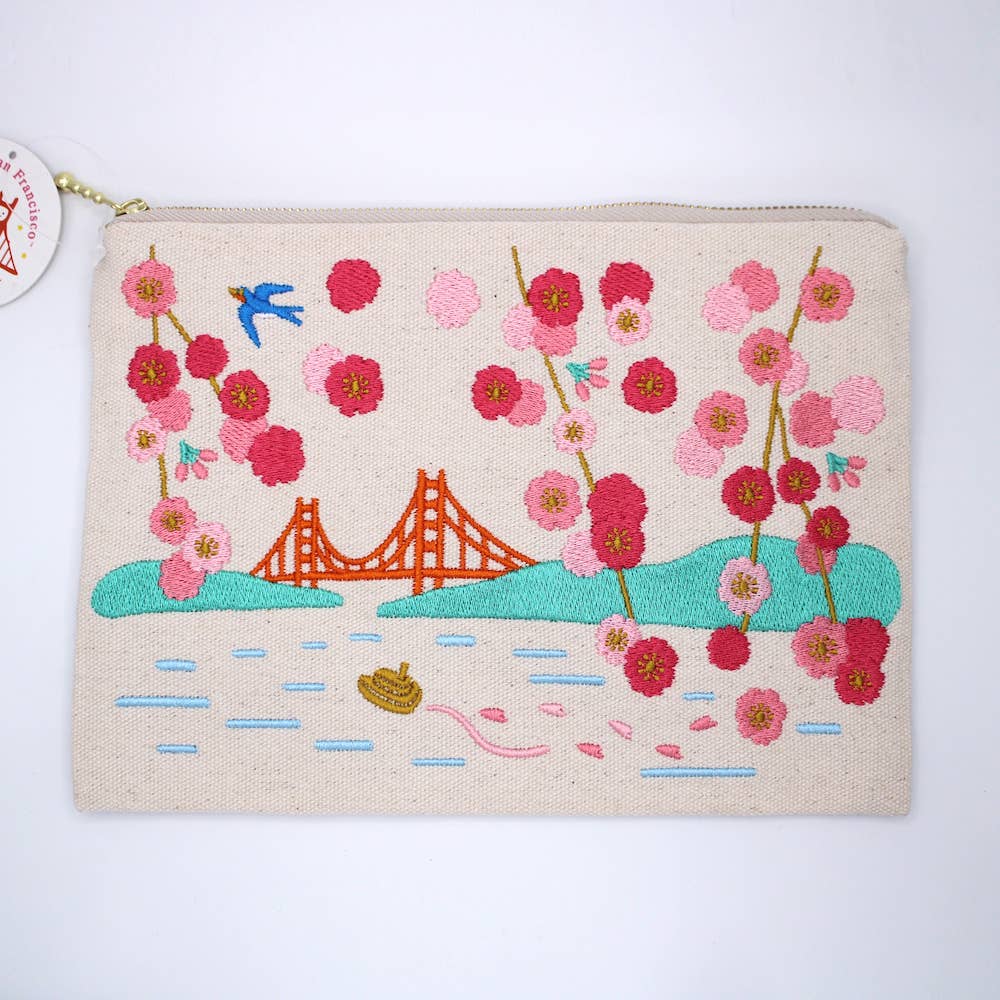 Cherry Blossom Embroidered Pouch